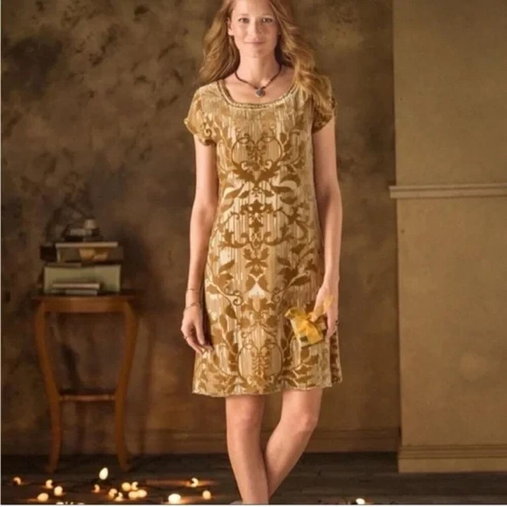 Sundance Champagne Gold Vineyard Silk Burnout Velvet Party Dress US 12